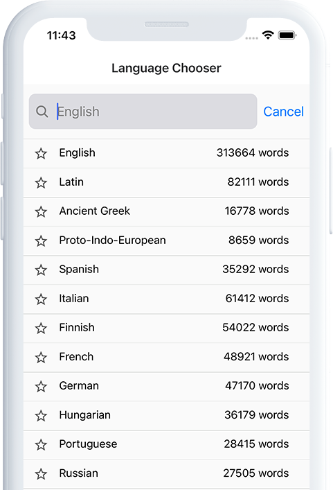 Language search screenshot